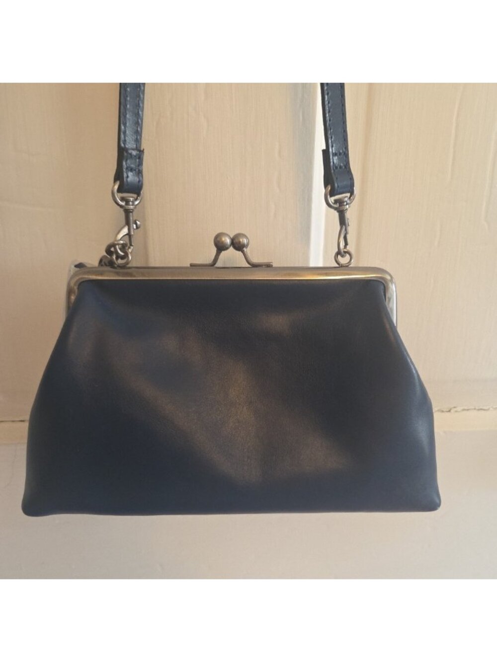 Particia Nash Lucy Leather Crossbody Purse Bag Cerulean Blue Double Kiss Lock - Picture 2 of 13